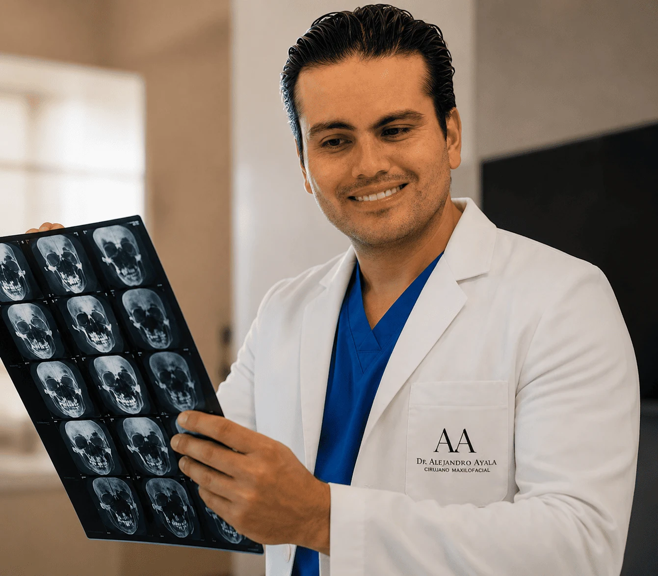 Dr. Alejandro Ayala revisando tomografías de cráneo